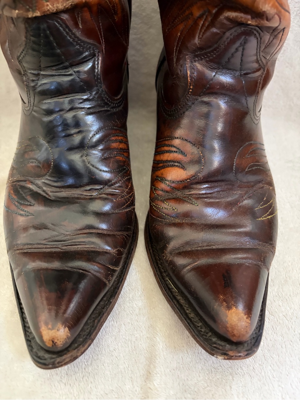 Vintage Texas USA Made Leather Western Cowboy Peacock Design Boots - Picture 14 of 16